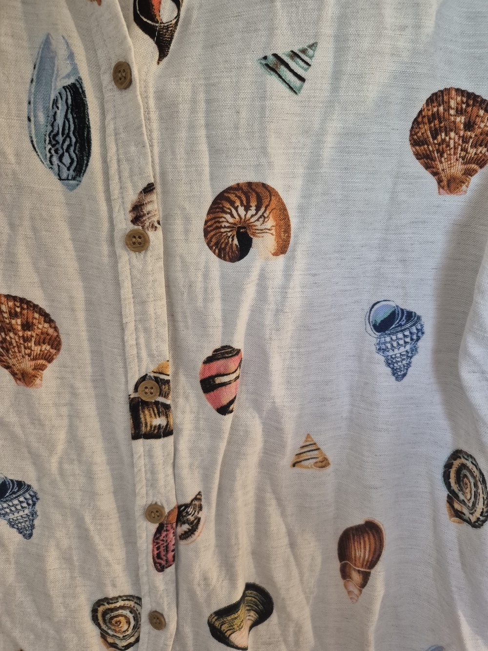 Jane + Delancey Seashell Print Linen Blend Shirt XL PTP 22" - Picture 3 of 7